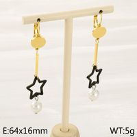 1 Pair Simple Style Star Inlay 304 Stainless Steel Pearl 18K Gold Plated Drop Earrings sku image 4
