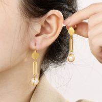 1 Pair Simple Style Solid Color Inlay Stainless Steel Pearl 18K Gold Plated Drop Earrings main image 7