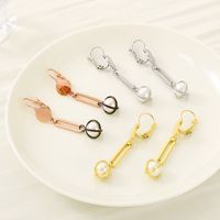 1 Pair Simple Style Solid Color Inlay Stainless Steel Pearl 18K Gold Plated Drop Earrings main image 2