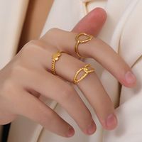 Titanium Steel 18K Gold Plated Casual Simple Style Commute Layered Plating Hollow Out Round Heart Shape Open Rings main image 6