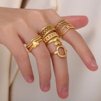 Titanium Steel 18K Gold Plated Casual Simple Style Commute Layered Plating Hollow Out Round Heart Shape Open Rings main image 7