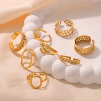 Titanium Steel 18K Gold Plated Casual Simple Style Commute Layered Plating Hollow Out Round Heart Shape Open Rings main image 3