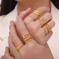 Titanium Steel 18K Gold Plated Casual Simple Style Commute Layered Plating Hollow Out Round Heart Shape Open Rings main image 2