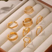 Titanium Steel 18K Gold Plated Casual Simple Style Commute Layered Plating Hollow Out Round Heart Shape Open Rings main image 5