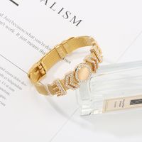 Simple Style Solid Color 304 Stainless Steel Gold Plated Alloy Rhinestones Bangle In Bulk main image 1