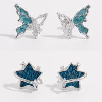 1 Pair Elegant Cute Lady Star Butterfly Plating Inlay Sterling Silver Zircon White Gold Plated Ear Studs main image 1