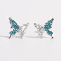 1 Pair Elegant Cute Lady Star Butterfly Plating Inlay Sterling Silver Zircon White Gold Plated Ear Studs main image 4