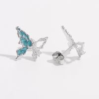 1 Pair Elegant Cute Lady Star Butterfly Plating Inlay Sterling Silver Zircon White Gold Plated Ear Studs main image 5