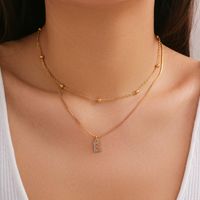 Copper 18K Gold Plated Simple Style Classic Style Inlay Letter Rhinestones Zircon Double Layer Necklaces main image 4