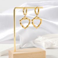 1 Pair Simple Style Classic Style Heart Shape Bamboo Plating 304 Stainless Steel 18K Gold Plated Drop Earrings main image 5