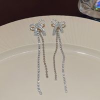 1 Pair IG Style Luxurious Simple Style Tassel Bow Knot Inlay Copper Zircon K Gold Plated Drop Earrings main image 4