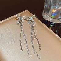1 Pair IG Style Luxurious Simple Style Tassel Bow Knot Inlay Copper Zircon K Gold Plated Drop Earrings main image 5