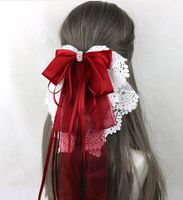 Sweet Simple Style Bow Knot Lace Lace Inlay Pearl Hair Clip 1 Piece sku image 18