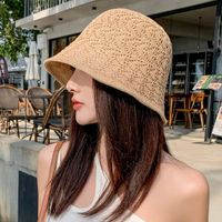 Women's Vacation Simple Style Solid Color Braid Wide Eaves Bucket Hat sku image 2