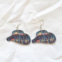 1 Pair Casual Retro Hat Printing Arylic Metal Drop Earrings sku image 3