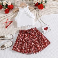 Simple Style Solid Color Flower Polyester Girls Clothing Sets main image 1