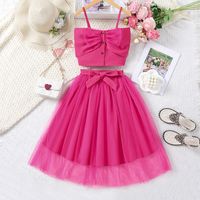 Princess Solid Color Bow Knot Polyester Girls Clothing Sets main image 1
