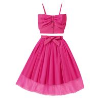 Princess Solid Color Bow Knot Polyester Girls Clothing Sets main image 5