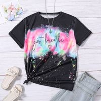 Cute Cartoon Letter Color Block Polyester T-shirts & Blouses main image 1