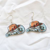 1 Pair Casual Retro Hat Printing Arylic Metal Drop Earrings sku image 1