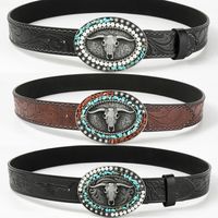 Gothic Retro Streetwear Animal Pu Leather Inlay Artificial Pearls Turquoise Men's Leather Belts main image 1
