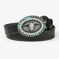 Gothic Retro Streetwear Animal Pu Leather Inlay Artificial Pearls Turquoise Men's Leather Belts main image 5