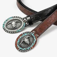 Gothic Retro Streetwear Animal Pu Leather Inlay Artificial Pearls Turquoise Men's Leather Belts main image 3