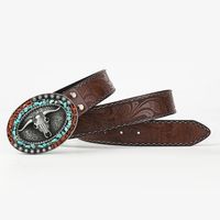 Gothic Retro Streetwear Animal Pu Leather Inlay Artificial Pearls Turquoise Men's Leather Belts main image 7