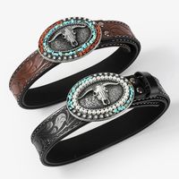 Gothic Retro Streetwear Animal Pu Leather Inlay Artificial Pearls Turquoise Men's Leather Belts main image 2