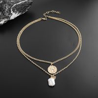 Vintage Style Geometric Freshwater Pearl Copper 18K Gold Plated Women's Double Layer Necklaces main image 6