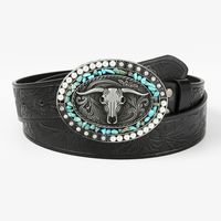 Gothic Retro Streetwear Animal Pu Leather Inlay Artificial Pearls Turquoise Men's Leather Belts main image 8