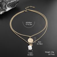 Vintage Style Geometric Freshwater Pearl Copper 18K Gold Plated Women's Double Layer Necklaces sku image 1
