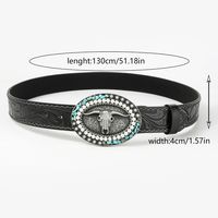 Gothic Retro Streetwear Animal Pu Leather Inlay Artificial Pearls Turquoise Men's Leather Belts sku image 1