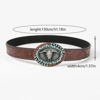 Gothic Retro Streetwear Animal Pu Leather Inlay Artificial Pearls Turquoise Men's Leather Belts sku image 3