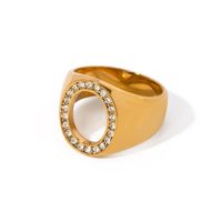 304 Stainless Steel 18K Gold Plated IG Style Modern Style Cool Style Inlay Round Rhinestones Rings main image 6
