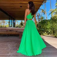 Women's Swing Dress Vacation Oblique Collar Sleeveless Solid Color Maxi Long Dress Daily Beach main image 5