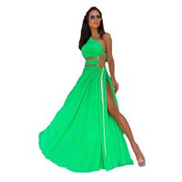 Women's Swing Dress Vacation Oblique Collar Sleeveless Solid Color Maxi Long Dress Daily Beach main image 4