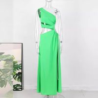 Women's Swing Dress Vacation Oblique Collar Sleeveless Solid Color Maxi Long Dress Daily Beach main image 3