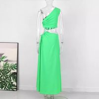 Women's Swing Dress Vacation Oblique Collar Sleeveless Solid Color Maxi Long Dress Daily Beach main image 2