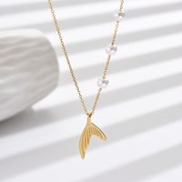 Fairy Style Elegant Fish Tail 304 Stainless Steel Imitation Pearl Polishing Plating 14K Gold Plated Women's Pendant Necklace main image 3