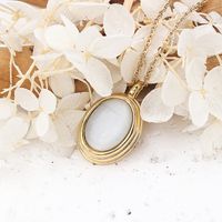 304 Stainless Steel Simple Style Inlay Oval Natural Stone Pendant Necklace main image 3