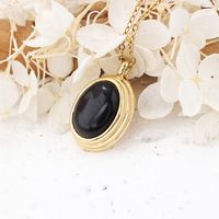 304 Stainless Steel Simple Style Inlay Oval Natural Stone Pendant Necklace main image 2