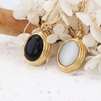 304 Stainless Steel Simple Style Inlay Oval Natural Stone Pendant Necklace main image 6