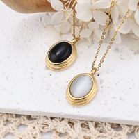 304 Stainless Steel Simple Style Inlay Oval Natural Stone Pendant Necklace main image 7
