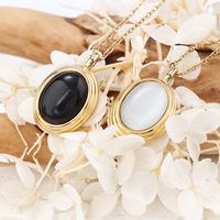 304 Stainless Steel Simple Style Inlay Oval Natural Stone Pendant Necklace main image 1