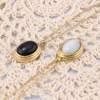 304 Stainless Steel Simple Style Inlay Oval Natural Stone Pendant Necklace main image 5