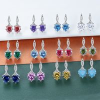 1 Pair IG Style French Style Classic Style Heart Shape Inlay Sterling Silver Birthstone Zircon Drop Earrings main image 1