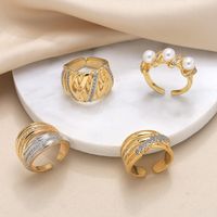 Wholesale Retro Simple Style Roman Style Geometric Copper Plating Inlay 18K Gold Plated Zircon Rings main image 1