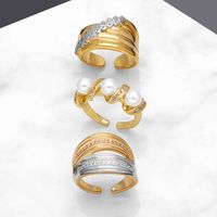 Wholesale Retro Simple Style Roman Style Geometric Copper Plating Inlay 18K Gold Plated Zircon Rings main image 4