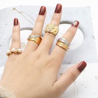 Wholesale Retro Simple Style Roman Style Geometric Copper Plating Inlay 18K Gold Plated Zircon Rings main image 3